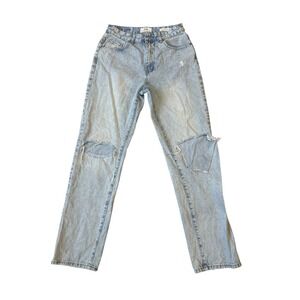 Cotton On‎ Long Straight Leg Jeans Light Wash Distressed Ripped Women's Size 12